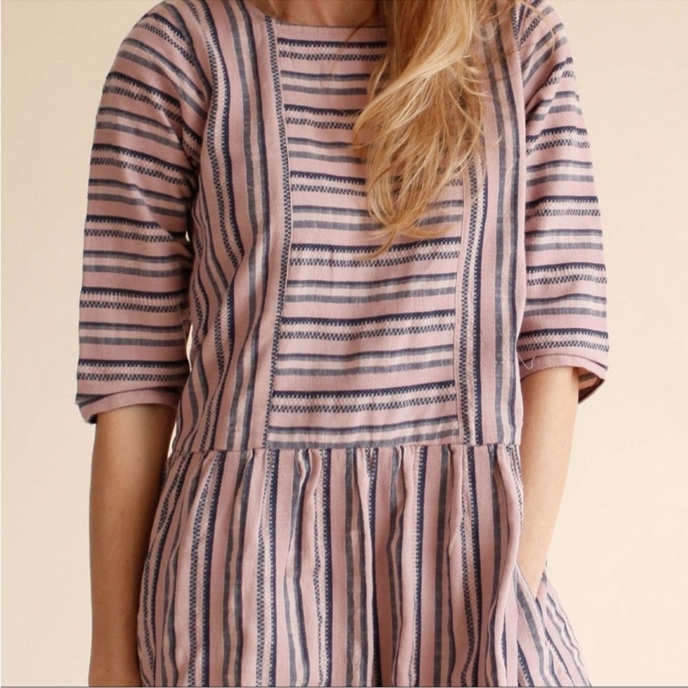 Ace & Jig Striped Short Sleeve Cotton Dress in Blush and Navy - Picture 2 of 9